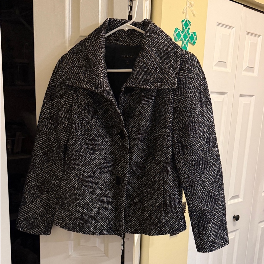 Talbots Black and White Pea Coat